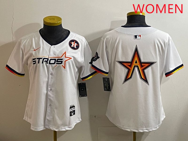 Women Houston Astros Blank White three generations Joint Name Nike 2025 MLB Jersey style 9->youth mlb jersey->Youth Jersey